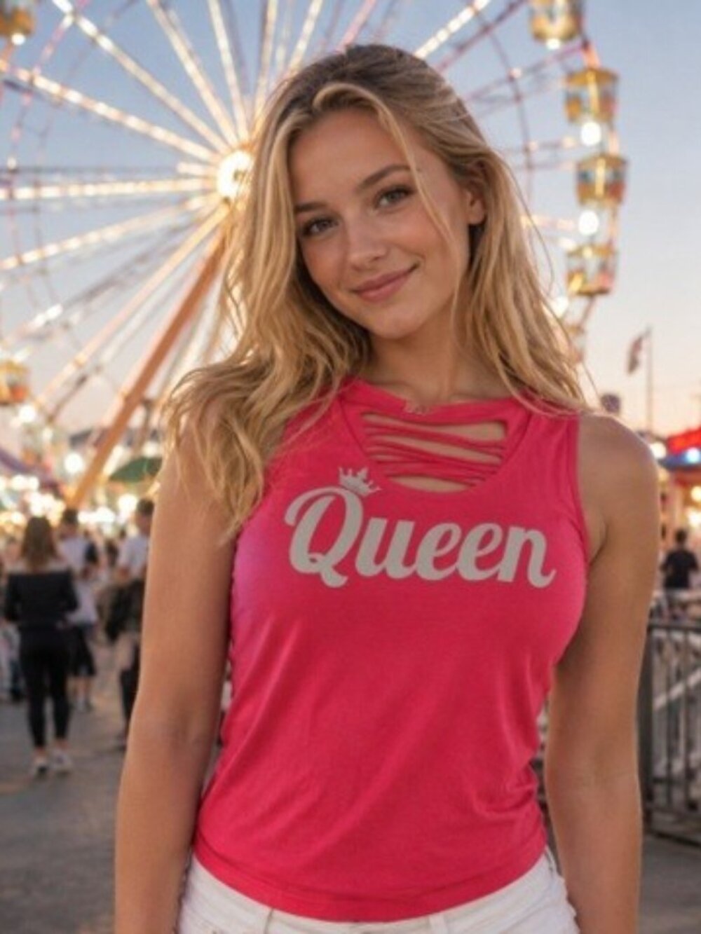 Women's Crop Top Tank Top Queen As I Am X-Small Pink Shredded Back